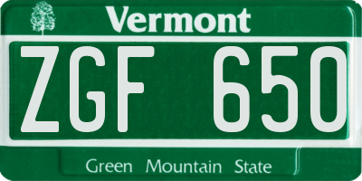 VT license plate ZGF650