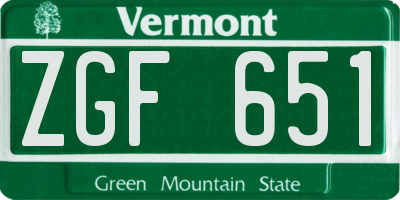 VT license plate ZGF651