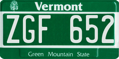 VT license plate ZGF652