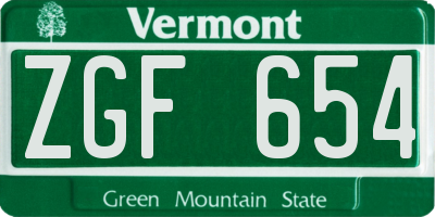 VT license plate ZGF654