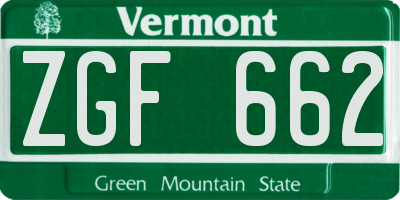 VT license plate ZGF662