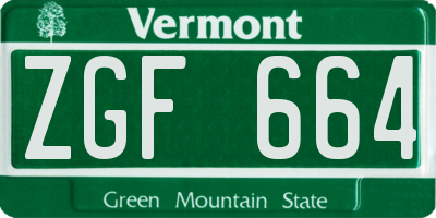 VT license plate ZGF664