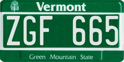 VT license plate ZGF665