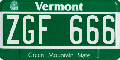 VT license plate ZGF666