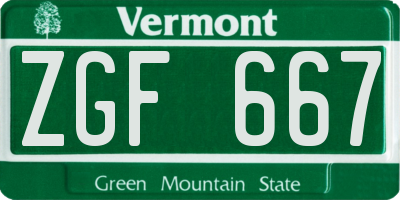 VT license plate ZGF667