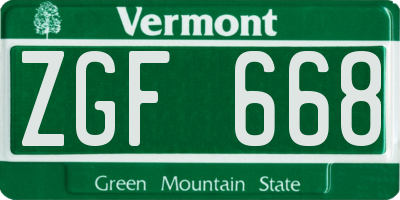 VT license plate ZGF668