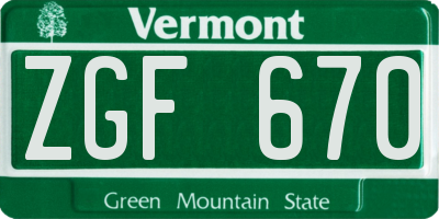 VT license plate ZGF670