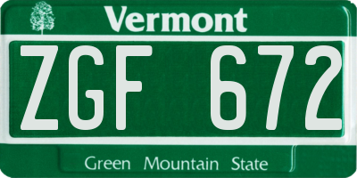 VT license plate ZGF672
