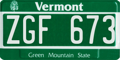 VT license plate ZGF673