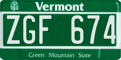 VT license plate ZGF674