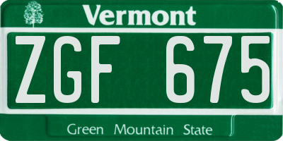 VT license plate ZGF675