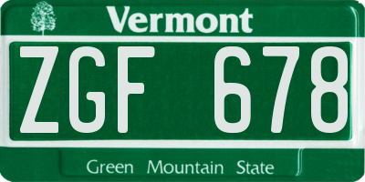 VT license plate ZGF678