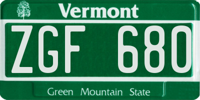 VT license plate ZGF680