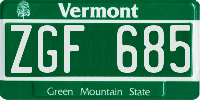 VT license plate ZGF685