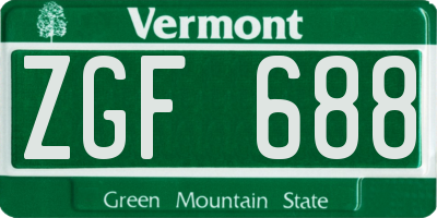 VT license plate ZGF688