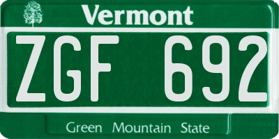 VT license plate ZGF692