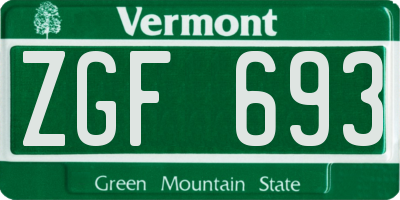 VT license plate ZGF693