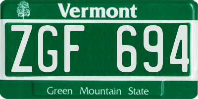VT license plate ZGF694