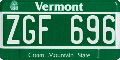 VT license plate ZGF696