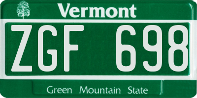 VT license plate ZGF698