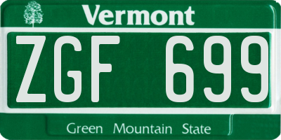 VT license plate ZGF699