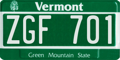 VT license plate ZGF701