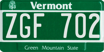 VT license plate ZGF702