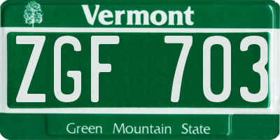VT license plate ZGF703