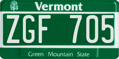 VT license plate ZGF705