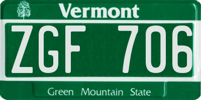 VT license plate ZGF706