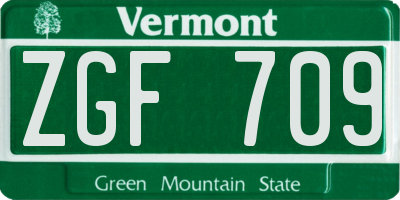 VT license plate ZGF709