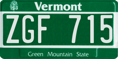VT license plate ZGF715