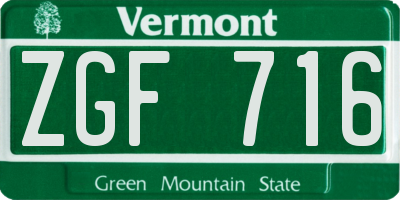 VT license plate ZGF716