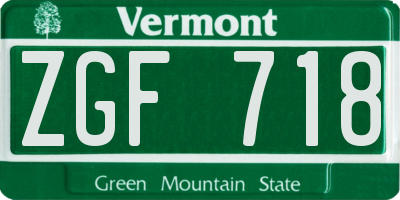 VT license plate ZGF718