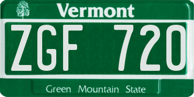 VT license plate ZGF720