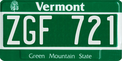 VT license plate ZGF721
