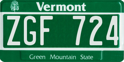 VT license plate ZGF724