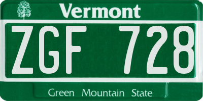 VT license plate ZGF728