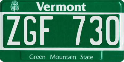 VT license plate ZGF730