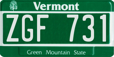 VT license plate ZGF731