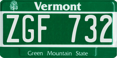 VT license plate ZGF732
