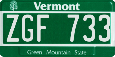 VT license plate ZGF733
