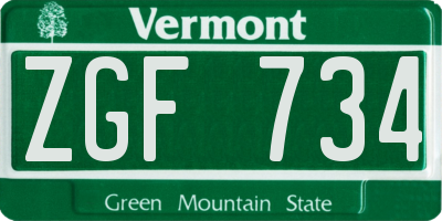 VT license plate ZGF734