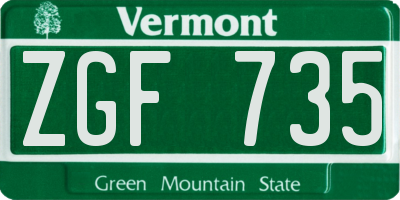 VT license plate ZGF735