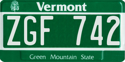 VT license plate ZGF742