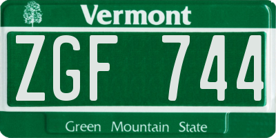 VT license plate ZGF744