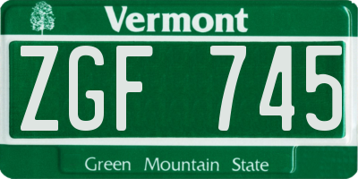 VT license plate ZGF745