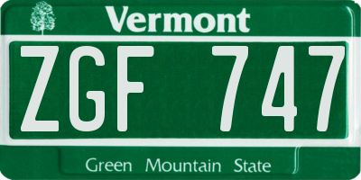 VT license plate ZGF747
