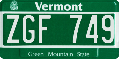 VT license plate ZGF749