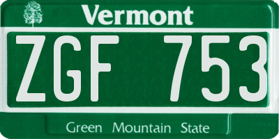 VT license plate ZGF753
